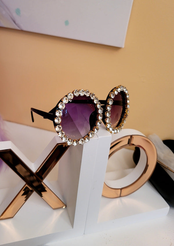 Crystal Oversize Round Sunglasses - GlamLusH Boutique 