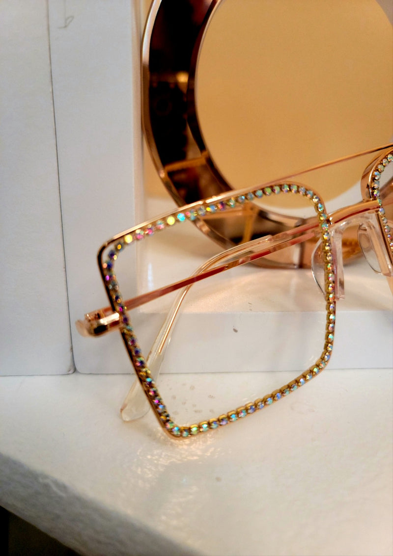 Rhinestone Pave Light Tint Square Glasses - GlamLusH Boutique 