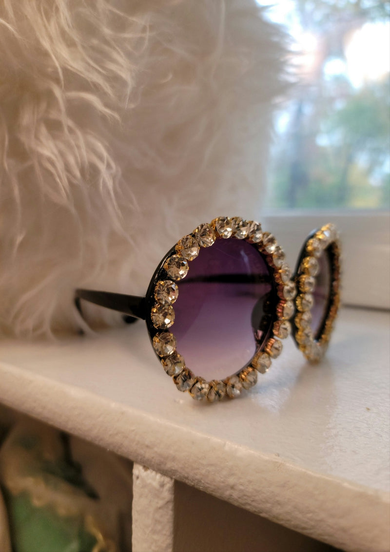 Crystal Oversize Round Sunglasses - GlamLusH Boutique 