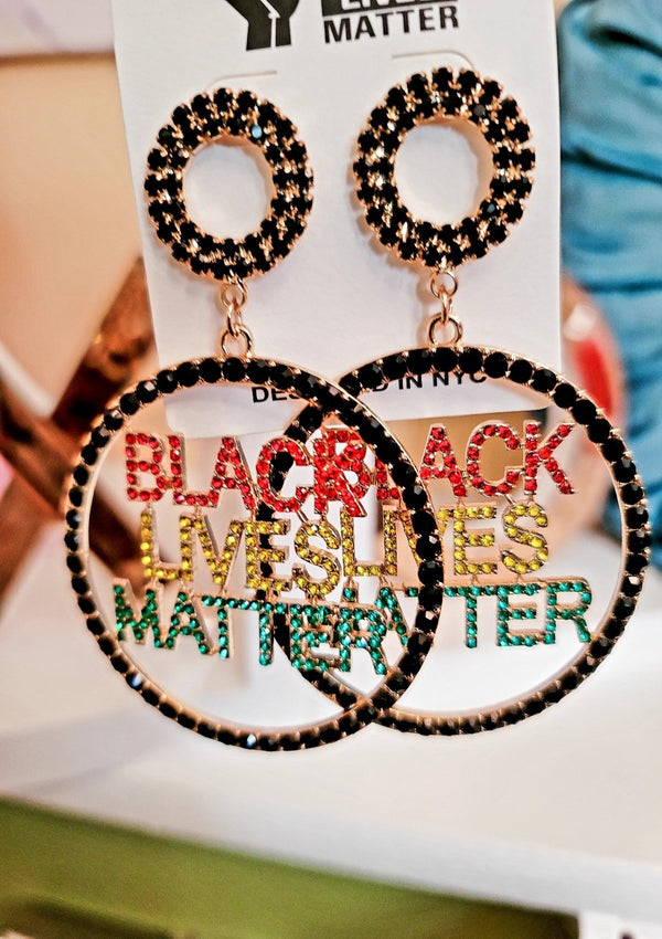 Rhinestones Black Lives Matter Earrings - GlamLusH Boutique 