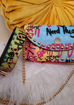 Bright Graffiti Belt W/mini Studded Bag 2-in 1 - GlamLusH Boutique 