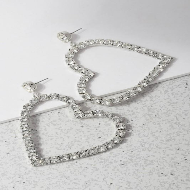 Silver Rhinestone Heart Earrings - GlamLusH Boutique 